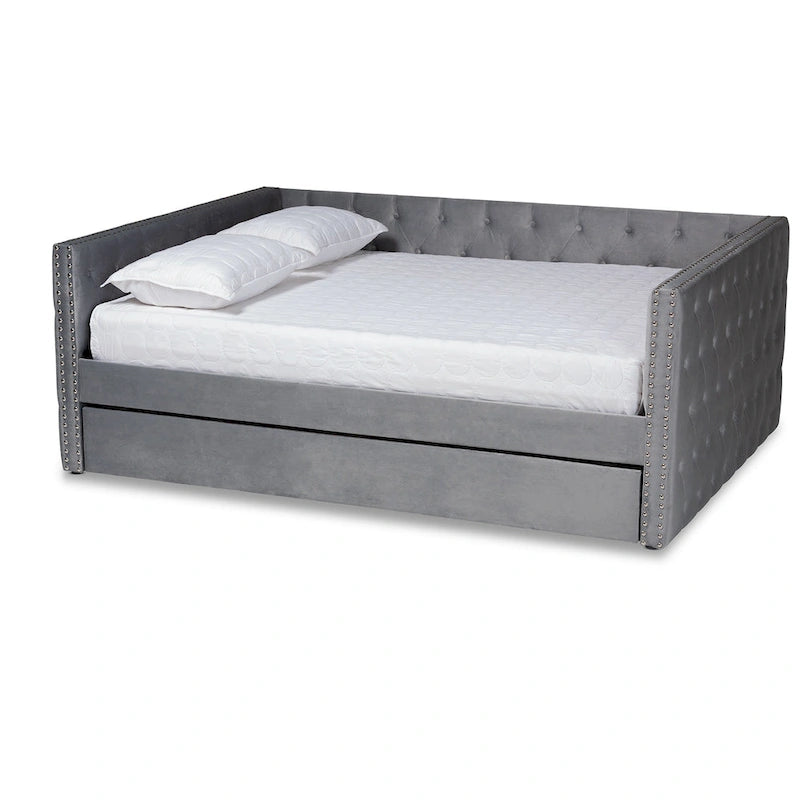 Lit de repos en tissu de velours moderne Larkin avec lit gigogne