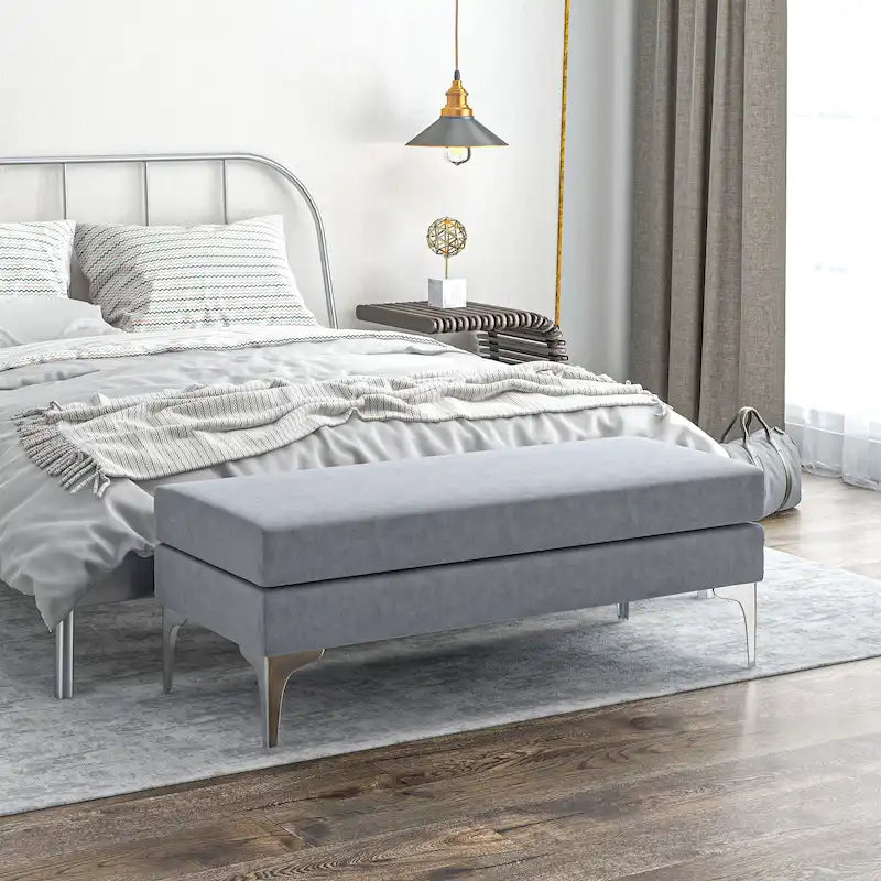 HOMCOM Banc de bout de lit 48 po, banc d'entrée rembourré avec coussins de siège double couche et pieds en acier, banc de chambre, gris foncé