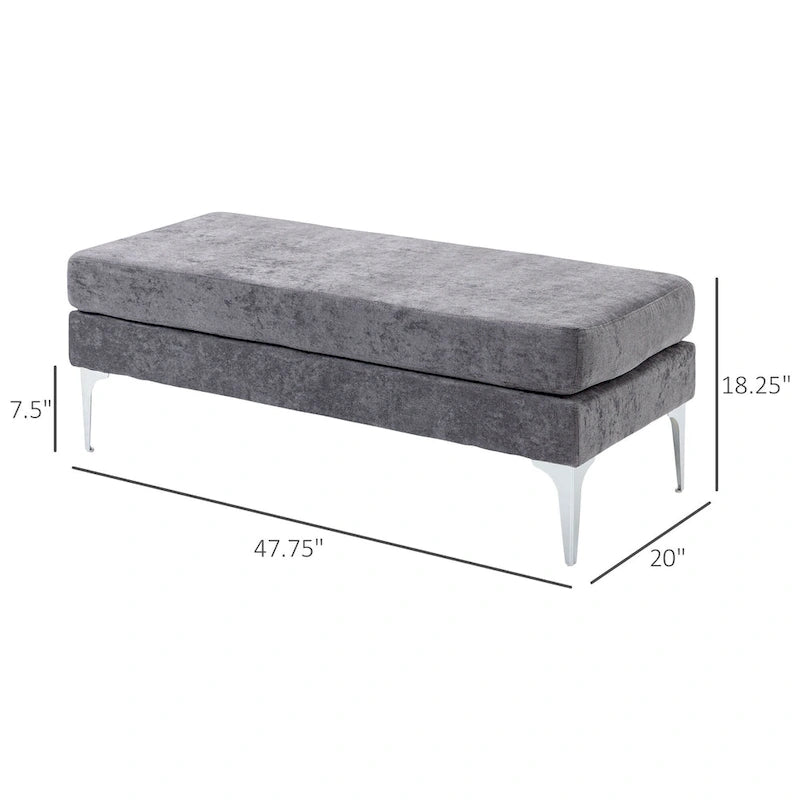HOMCOM Banc de bout de lit 48 po, banc d'entrée rembourré avec coussins de siège double couche et pieds en acier, banc de chambre, gris foncé