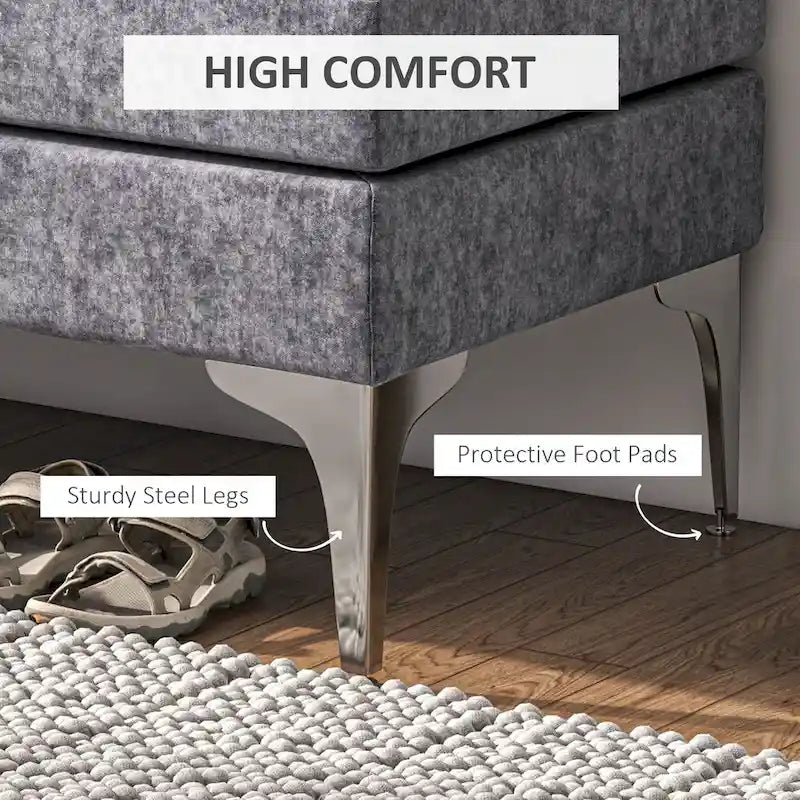 HOMCOM Banc de bout de lit 48 po, banc d'entrée rembourré avec coussins de siège double couche et pieds en acier, banc de chambre, gris foncé