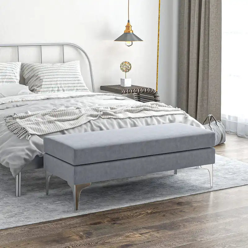 HOMCOM Banc de bout de lit 48 po, banc d'entrée rembourré avec coussins de siège double couche et pieds en acier, banc de chambre, gris foncé