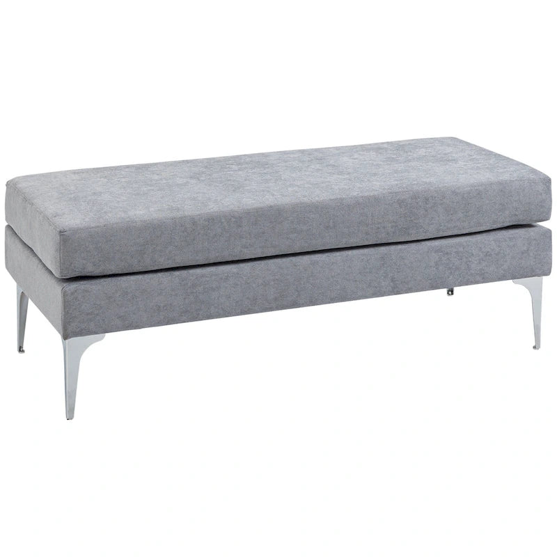 HOMCOM Banc de bout de lit 48 po, banc d'entrée rembourré avec coussins de siège double couche et pieds en acier, banc de chambre, gris foncé