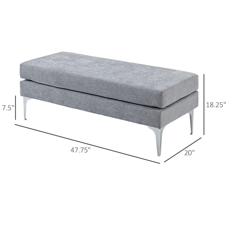 HOMCOM Banc de bout de lit 48 po, banc d'entrée rembourré avec coussins de siège double couche et pieds en acier, banc de chambre, gris foncé
