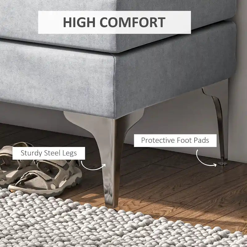 HOMCOM Banc de bout de lit 48 po, banc d'entrée rembourré avec coussins de siège double couche et pieds en acier, banc de chambre, gris foncé