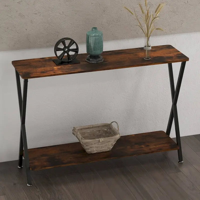Table d'appoint étroite de 33,5 po avec étagère de rangement
