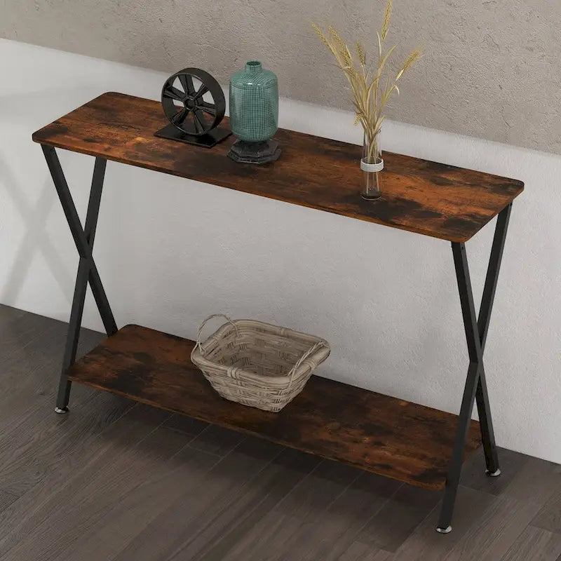 Table d'appoint étroite de 33,5 po avec étagère de rangement