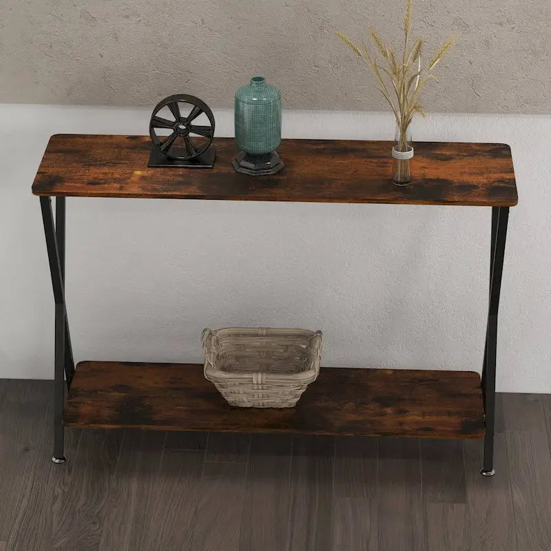 Table d'appoint étroite de 33,5 po avec étagère de rangement