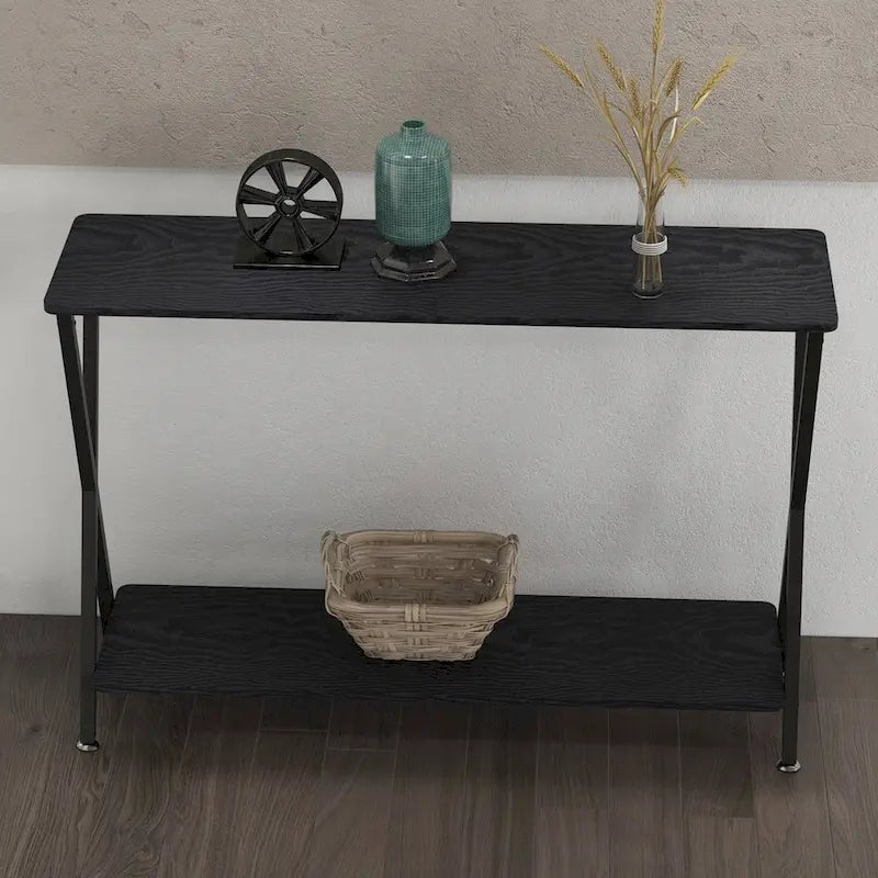 Table d'appoint étroite de 33,5 po avec étagère de rangement