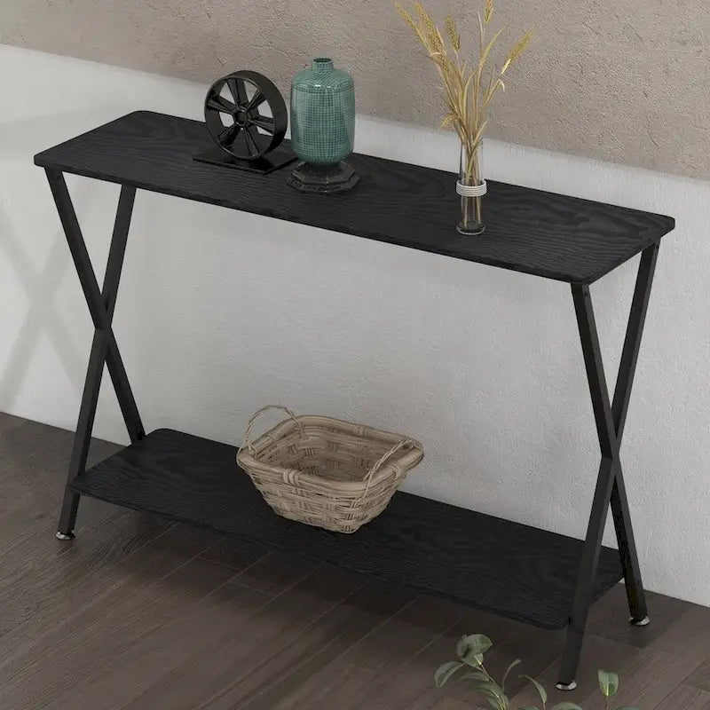 Table d'appoint étroite de 33,5 po avec étagère de rangement