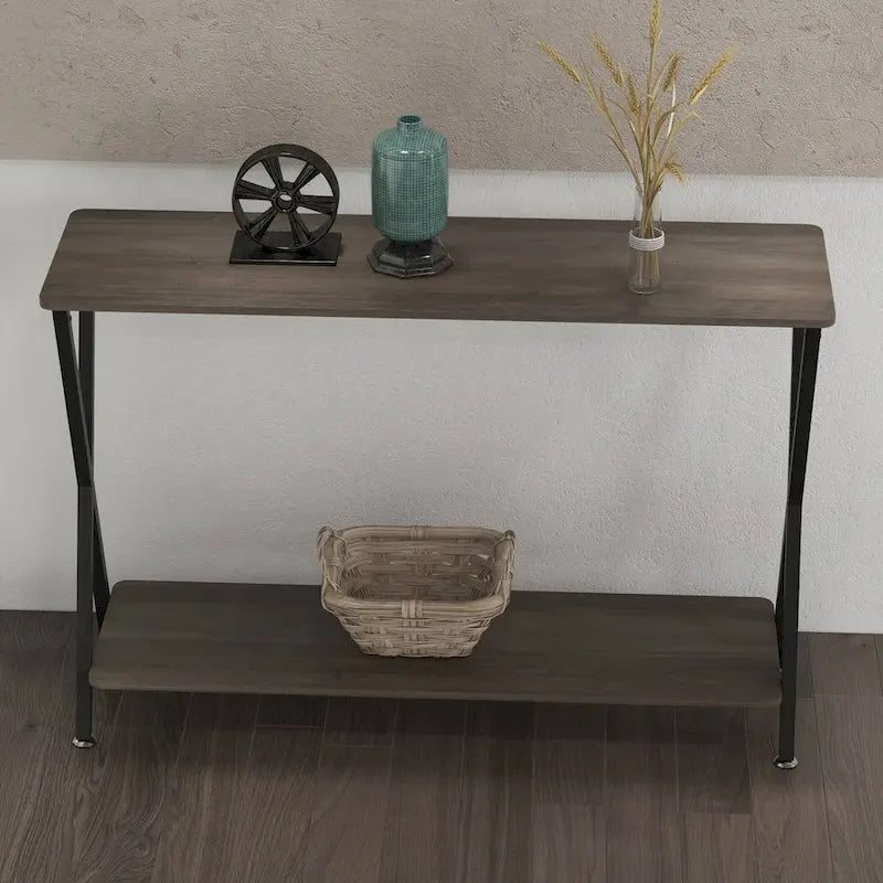 Table d'appoint étroite de 33,5 po avec étagère de rangement