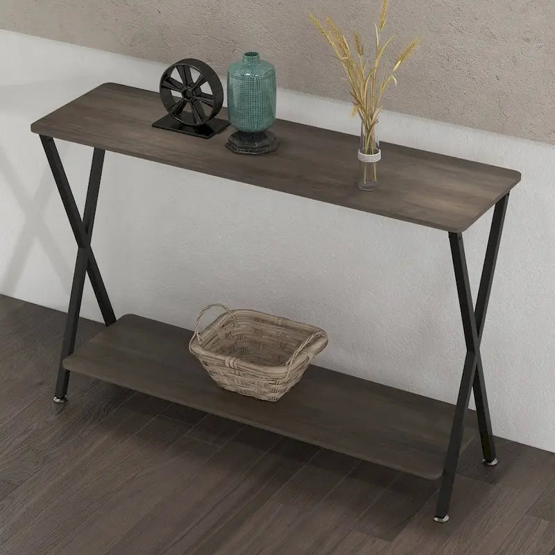 Table d'appoint étroite de 33,5 po avec étagère de rangement