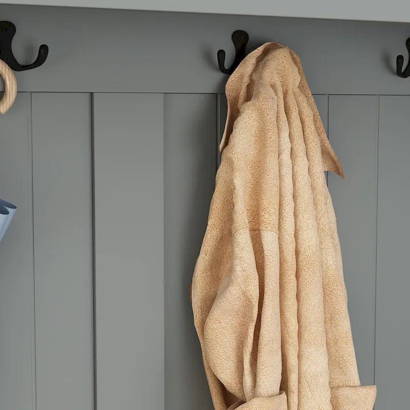 Porte-manteau de 174 cm de haut avec banc et rangement à chaussures Blanc/Noir/Gris