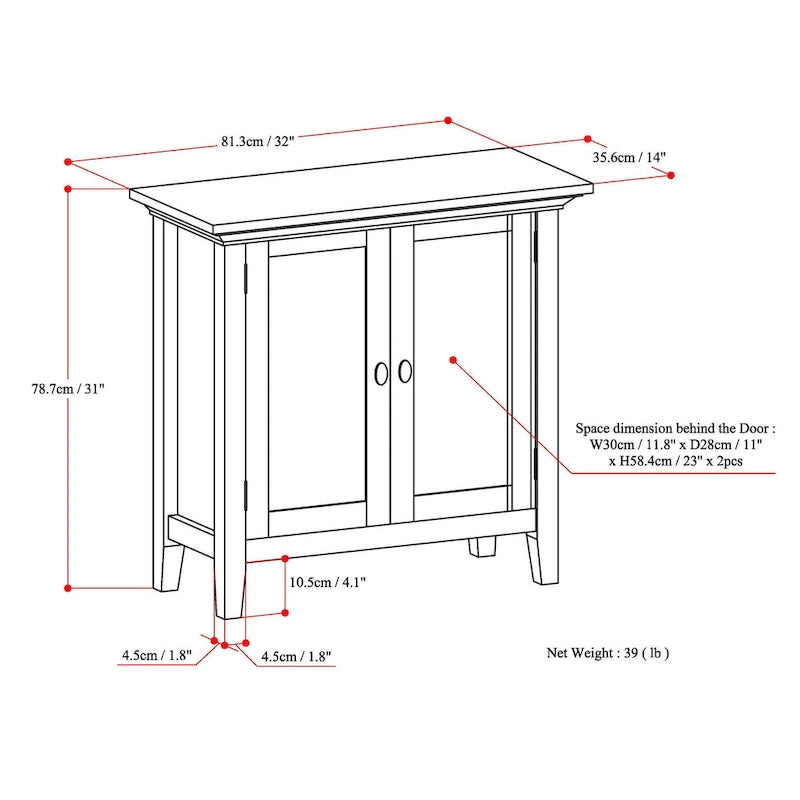 Meuble de rangement bas de transition en BOIS MASSIF 32 pouces WYNDENHALL Mansfield - 32 larg. x 14 prof. x 31 haut.