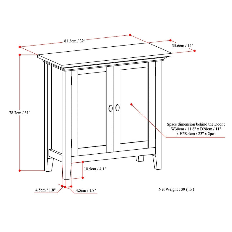 Meuble de rangement bas de transition en BOIS MASSIF 32 pouces WYNDENHALL Mansfield - 32 larg. x 14 prof. x 31 haut.