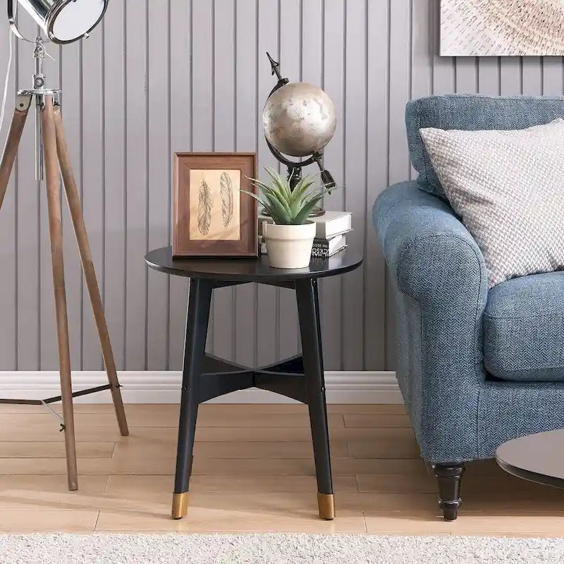 Table d'appoint ronde moderne en bois de style mi-siècle SEI Furniture Morgenstern