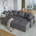 Canapé d'angle convertible rembourré gris avec espace de rangement, 2 coussins décoratifs