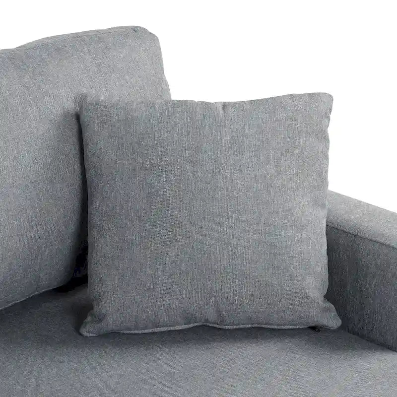 Canapé d'angle convertible rembourré gris avec espace de rangement, 2 coussins décoratifs