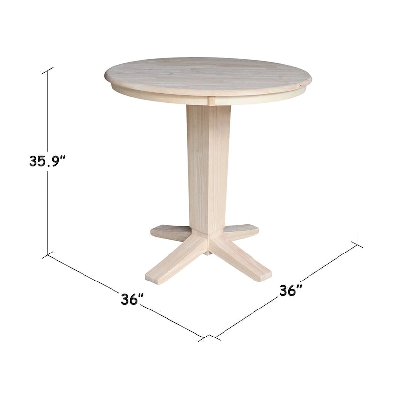 Table de salle à manger piédestal de 36 po en bois massif à plateau rond, hauteur comptoir