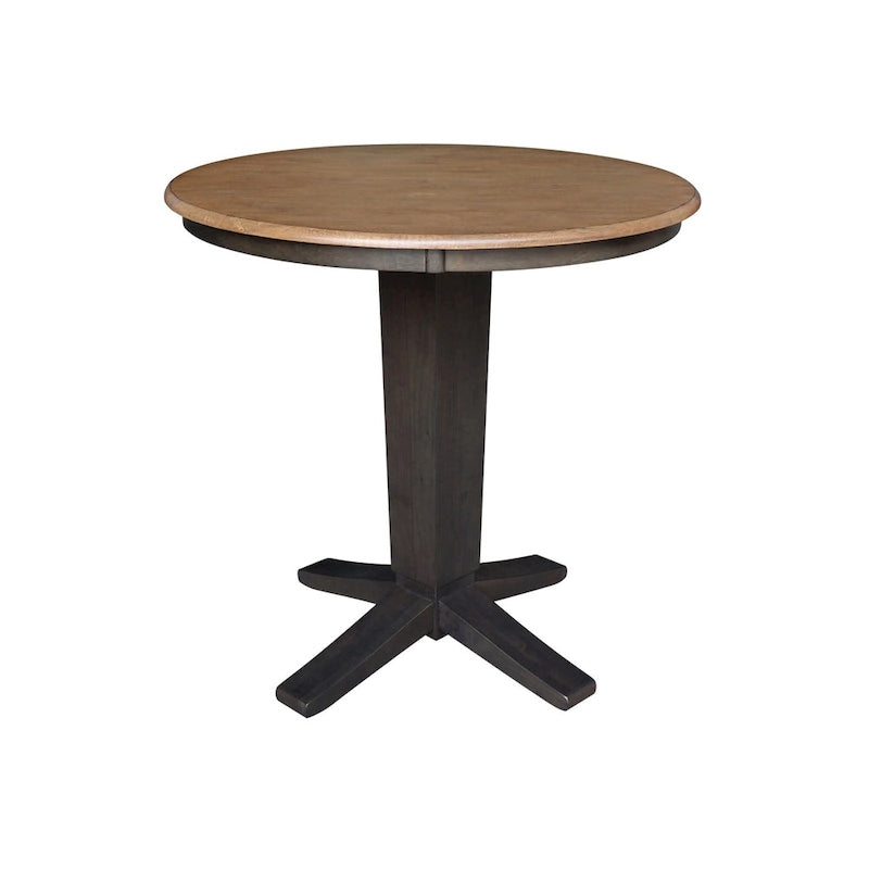Table de salle à manger piédestal de 36 po en bois massif à plateau rond, hauteur comptoir