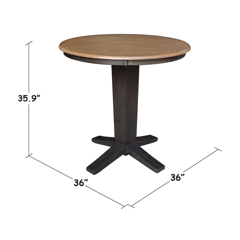 Table de salle à manger piédestal de 36 po en bois massif à plateau rond, hauteur comptoir