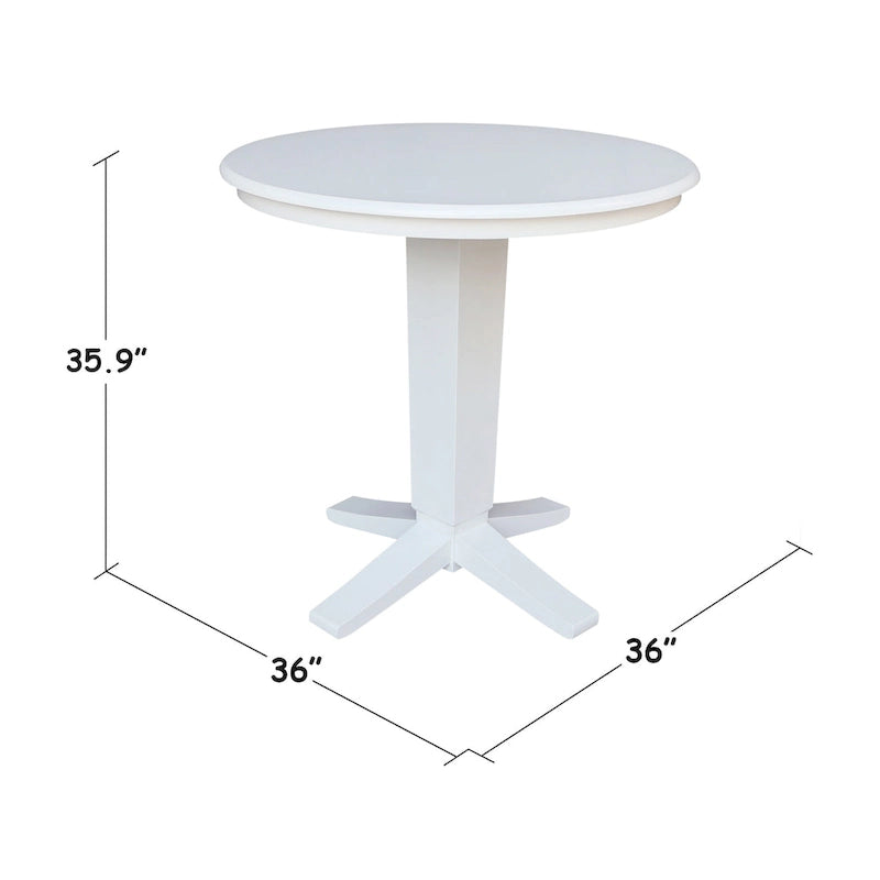 Table de salle à manger piédestal de 36 po en bois massif à plateau rond, hauteur comptoir