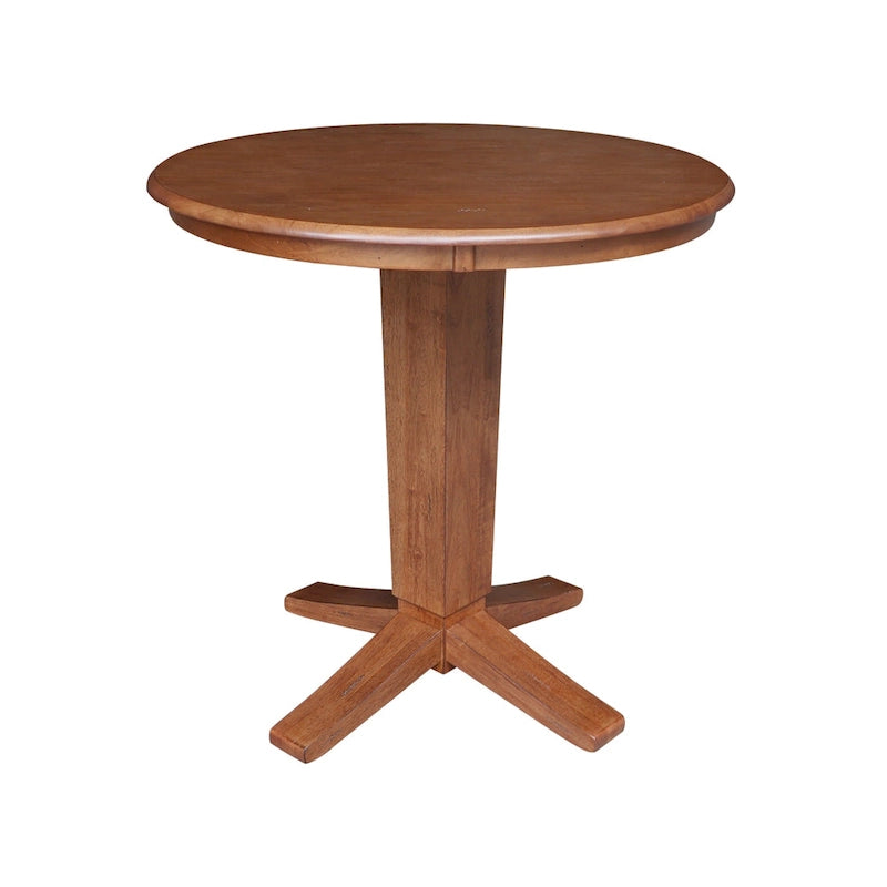 Table de salle à manger piédestal de 36 po en bois massif à plateau rond, hauteur comptoir