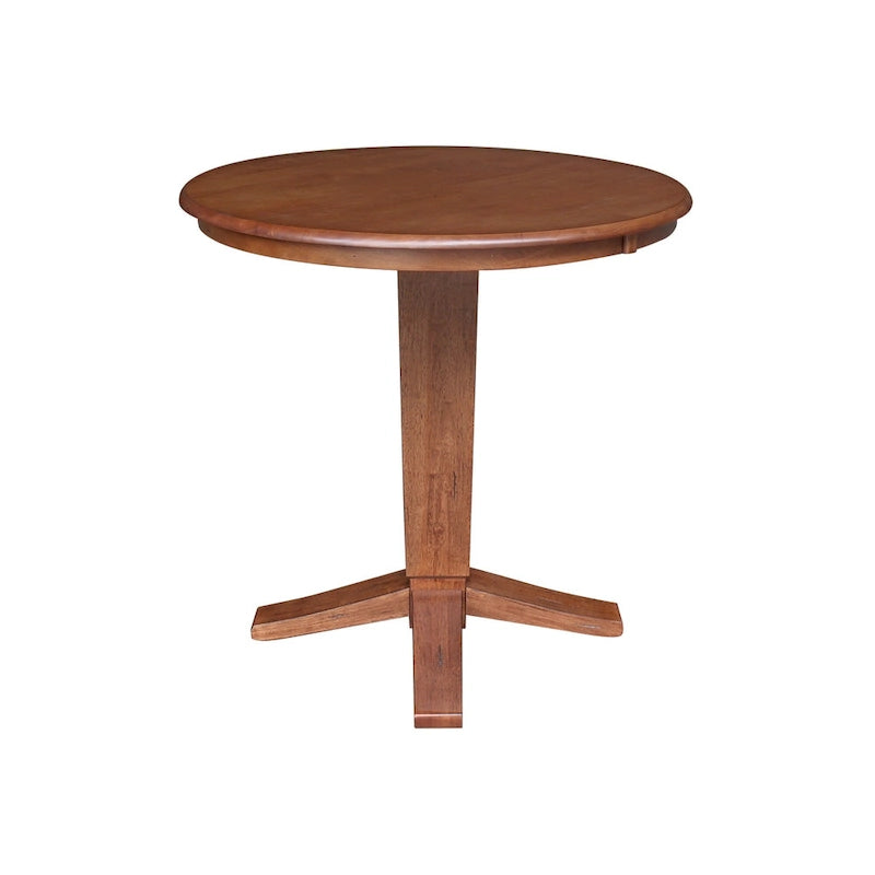 Table de salle à manger piédestal de 36 po en bois massif à plateau rond, hauteur comptoir