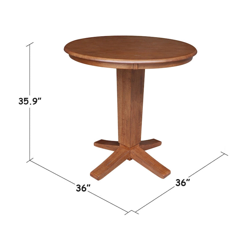 Table de salle à manger piédestal de 36 po en bois massif à plateau rond, hauteur comptoir
