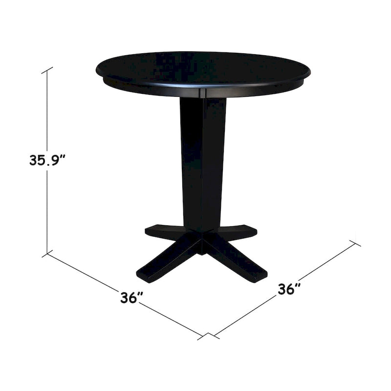 Table de salle à manger piédestal de 36 po en bois massif à plateau rond, hauteur comptoir