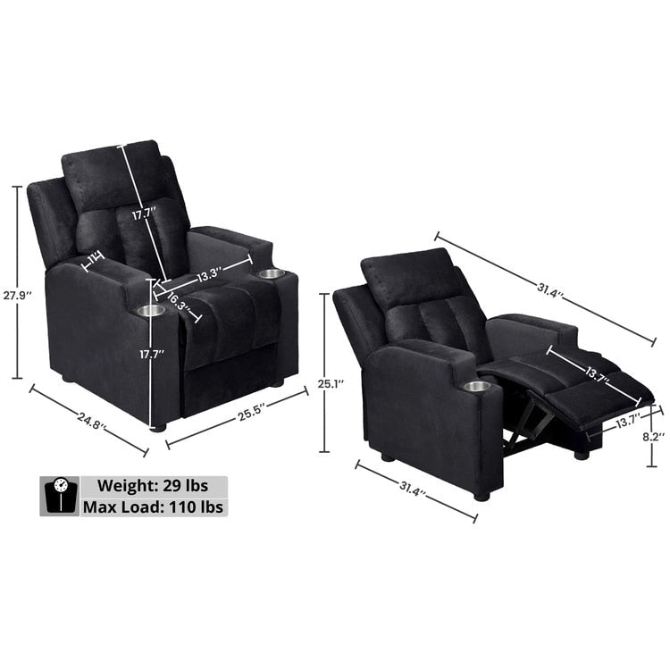 Sièges Magiques pour Super-Héros et Princesses, Fauteuil Inclinable Super Deluxe pour Enfants avec Repose-Pieds, Appui-Tête, 2 Porte-Gobelets