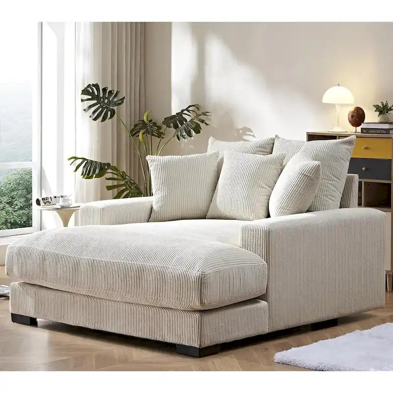 Chaise longue de salon capitonnée en velours côtelé