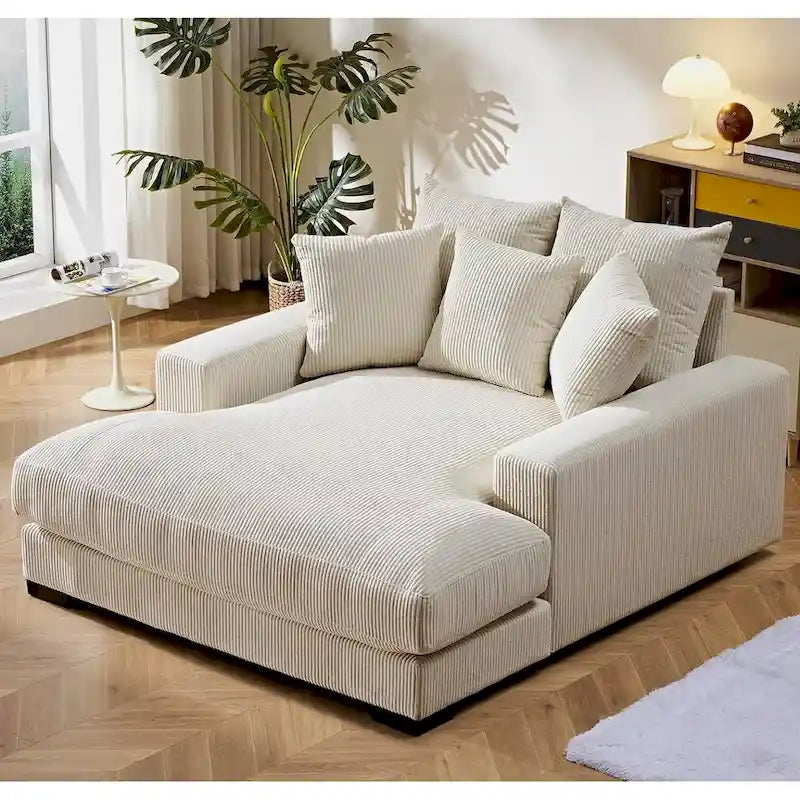 Chaise longue de salon capitonnée en velours côtelé