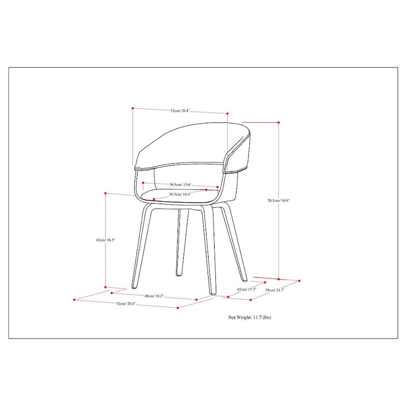 WYNDENHALL Calinda Chaise de salle à manger individuelle en bois courbé de style milieu de siècle - 20,5 larg. x 21,7 prof. x 30,9 haut.