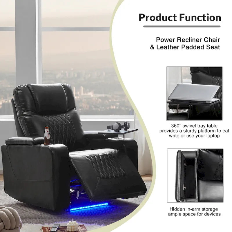 Fauteuil inclinable Nestfair Power Motion avec 2 porte-gobelets et tablette pivotante à 360°