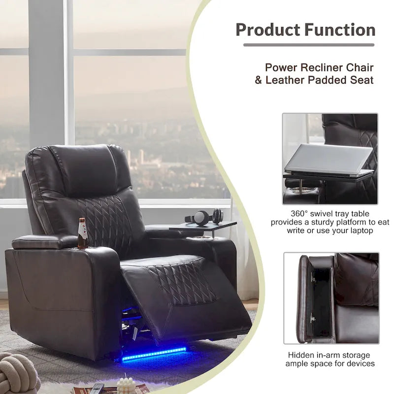 Fauteuil inclinable Nestfair Power Motion avec 2 porte-gobelets et tablette pivotante à 360°