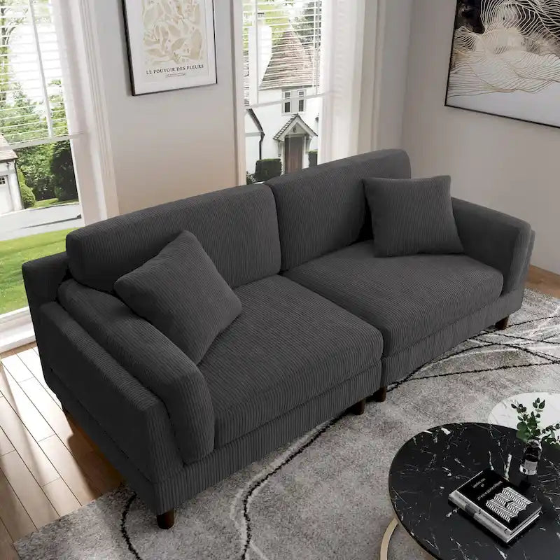 Canapé moderne 90 pouces en velours côtelé, confortable, avec assise profonde