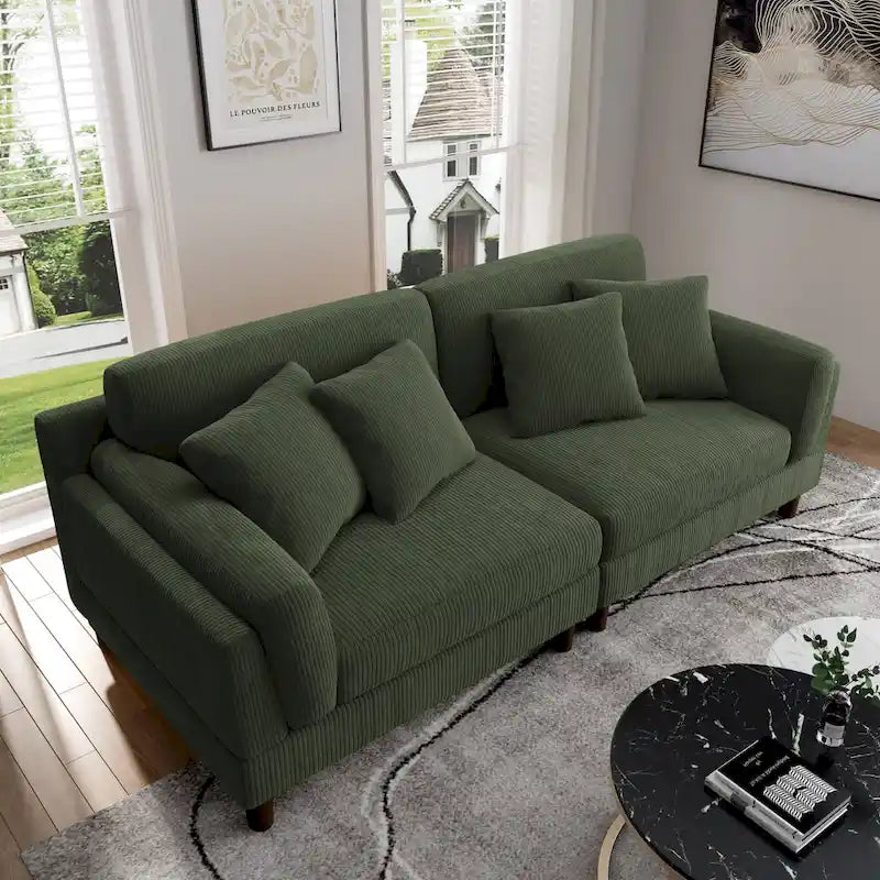 Canapé moderne 90 pouces en velours côtelé, confortable, avec assise profonde