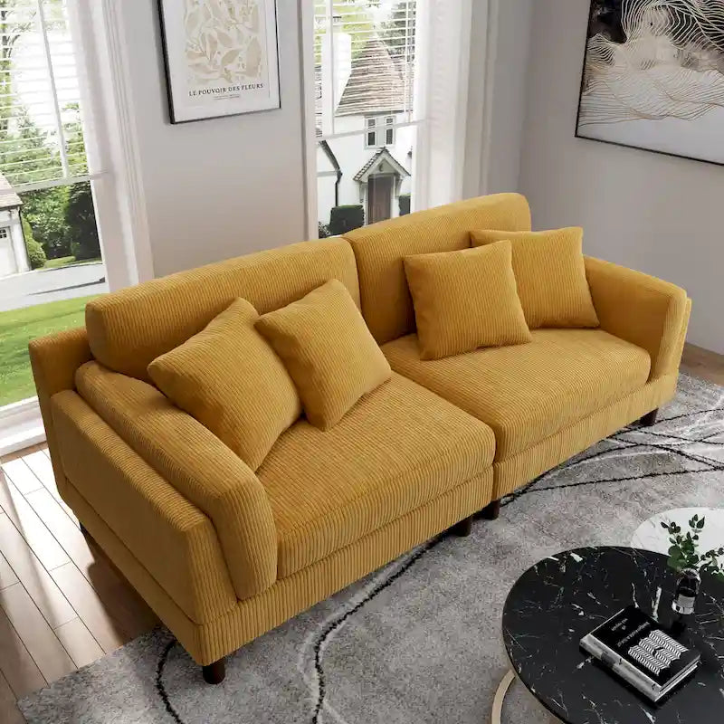 Canapé moderne 90 pouces en velours côtelé, confortable, avec assise profonde