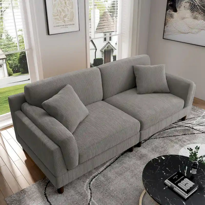 Canapé moderne 90 pouces en velours côtelé, confortable, avec assise profonde