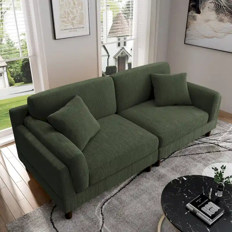 Canapé moderne 90 pouces en velours côtelé, confortable, avec assise profonde