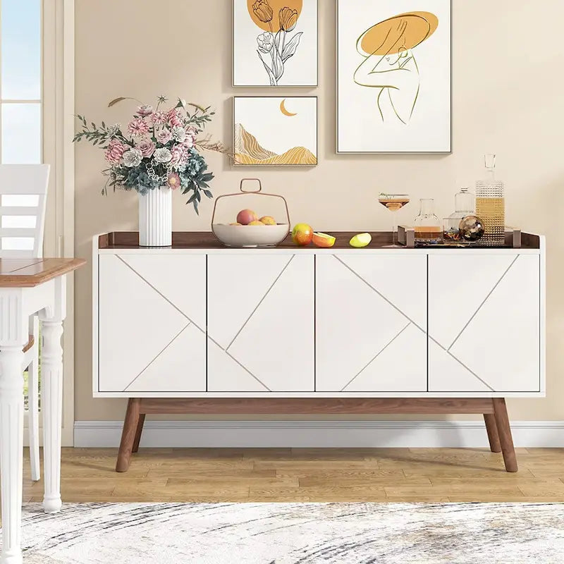 Buffet de cuisine de 140 cm, vaisselier, table d'appoint, bar à café avec rangement et portes pour salle à manger, salon, entrée