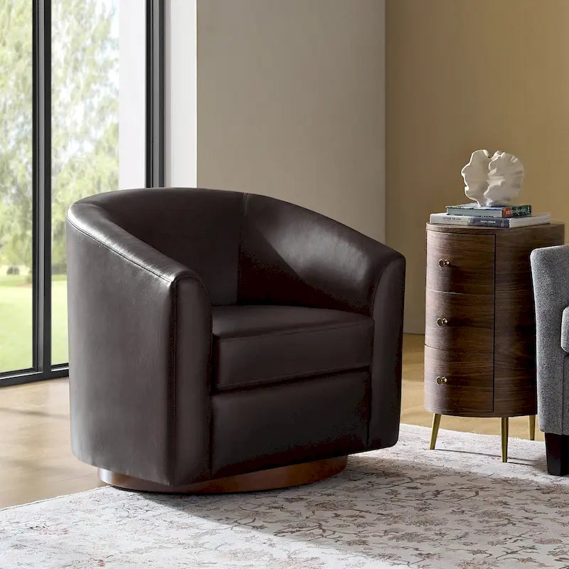 Fauteuil pivotant moderne Haley en similicuir avec piètement en bois massif par HULALA HOME