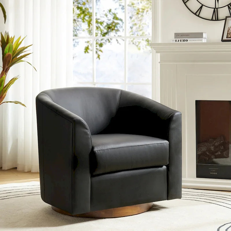 Fauteuil pivotant moderne Haley en similicuir avec piètement en bois massif par HULALA HOME