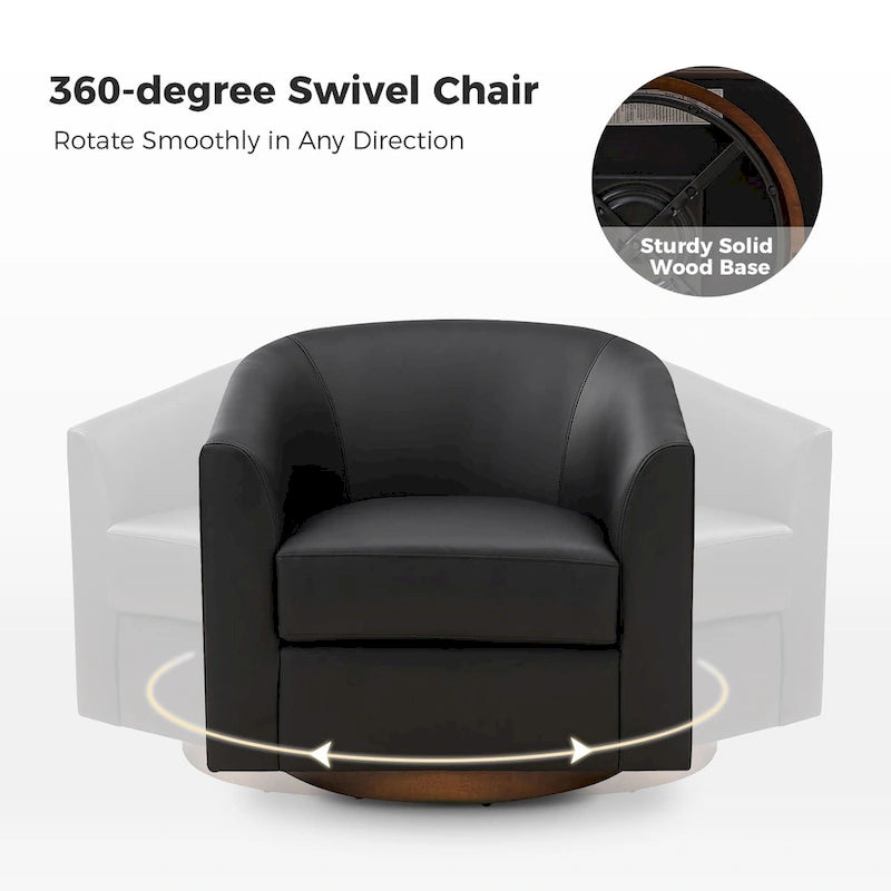 Fauteuil pivotant moderne Haley en similicuir avec piètement en bois massif par HULALA HOME