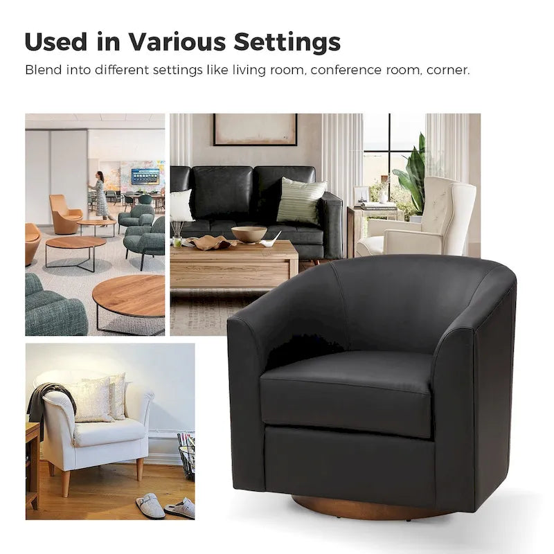 Fauteuil pivotant moderne Haley en similicuir avec piètement en bois massif par HULALA HOME