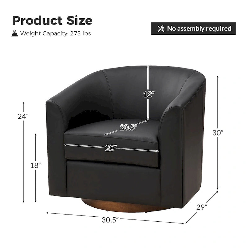 Fauteuil pivotant moderne Haley en similicuir avec piètement en bois massif par HULALA HOME