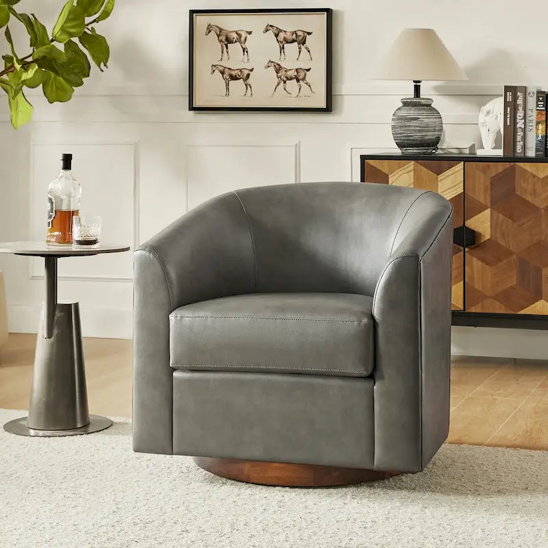 Fauteuil pivotant moderne Haley en similicuir avec piètement en bois massif par HULALA HOME