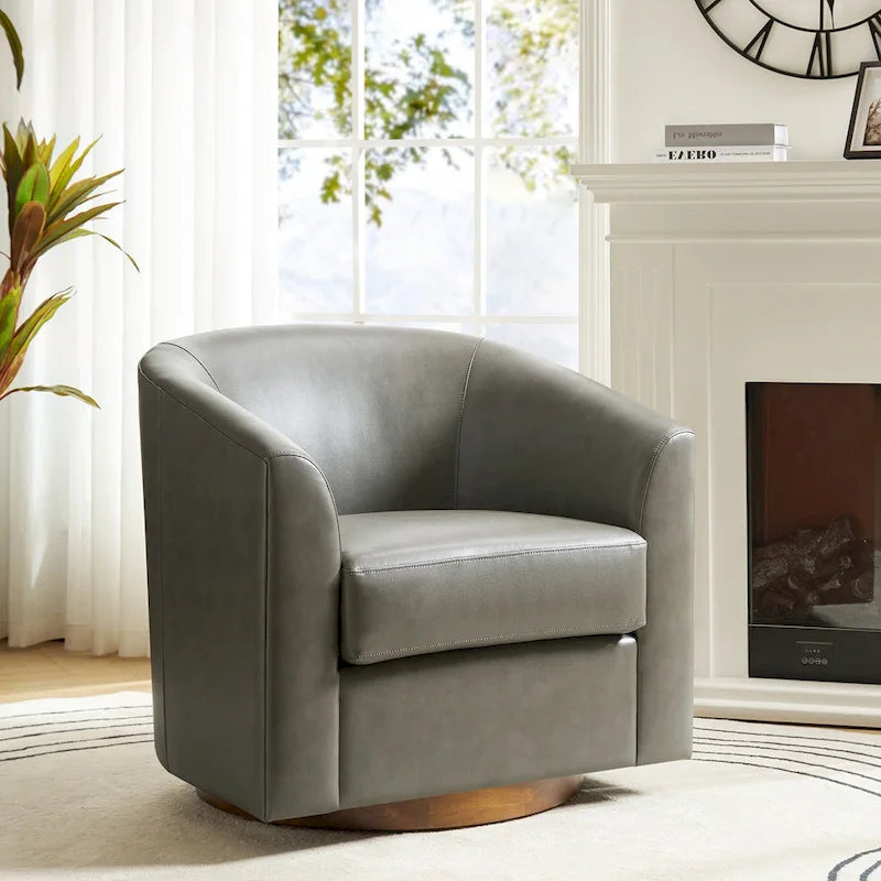 Fauteuil pivotant moderne Haley en similicuir avec piètement en bois massif par HULALA HOME