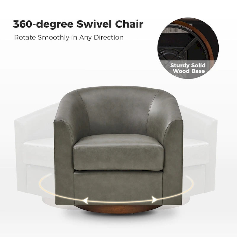 Fauteuil pivotant moderne Haley en similicuir avec piètement en bois massif par HULALA HOME
