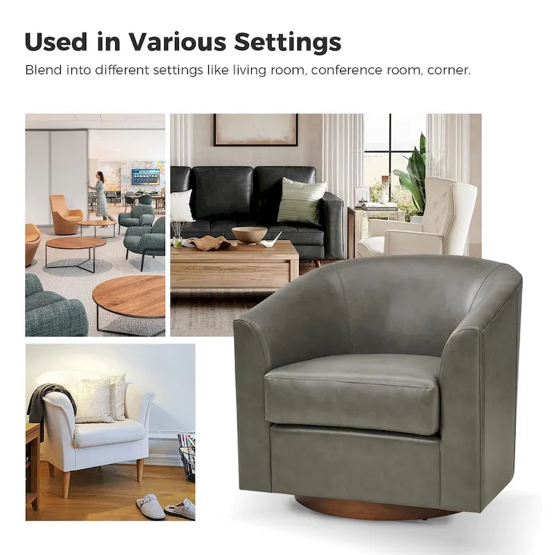 Fauteuil pivotant moderne Haley en similicuir avec piètement en bois massif par HULALA HOME